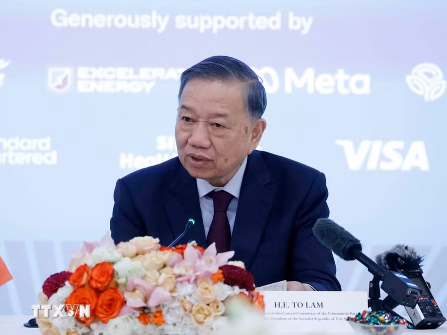 Tổng Bí thư, Chủ tịch nước Tô Lâm phát biểu tại Tọa đàm bàn tròn cấp cao với lãnh đạo các doanh nghiệp lớn của Hoa Kỳ. Ảnh: Thống Nhất/TTXVN