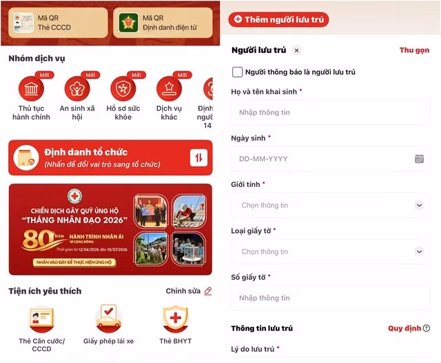Người dân có thể thực hiện thông báo lưu trú qua ứng dụng VNeID