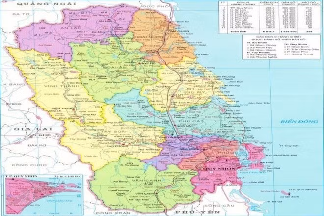 Bản đồ địa lý tỉnh Bình Định. (Nguồn: Cổng thông tin điện tử tỉnh Bình Định)