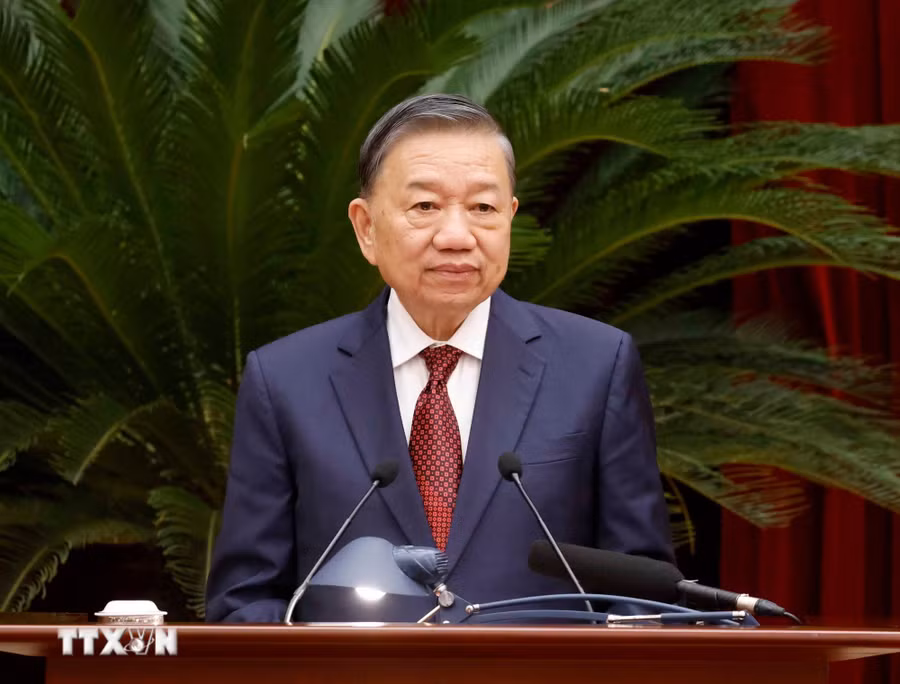 Tổng Bí thư, Chủ tịch nước Tô Lâm phát biểu bế mạc Hội nghị Ban Chấp hành Trung ương Đảng lần thứ 3, khóa XIV. Ảnh: Thống Nhất/TTXVN