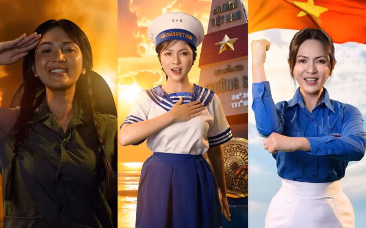 Ca sỹ Nguyễn Duyên Huỳnh "biến hình" khi tham gia trào lưu nhảy yêu nước. (Ảnh chụp màn hình)