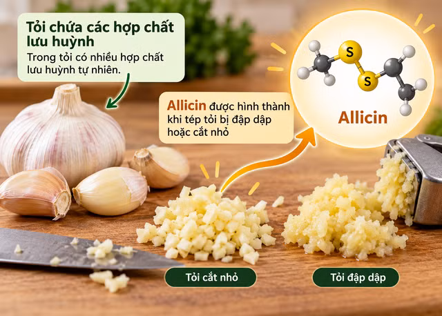 Tỏi chứa các hợp chất lưu huỳnh có khả năng hỗ trợ chức năng mạch máu và chuyển hóa lipid. Ảnh: P.H tạo từ AI