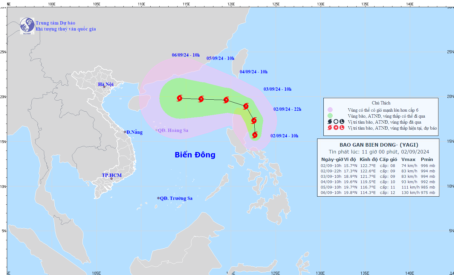 Theo Trung tâm Dự báo Khí tượng Thủy văn Quốc gia, đến khoảng chiều 6.9, bão số 3 sẽ đạt cường độ mạnh nhất là cấp 15, 16 (cấp siêu bão), gây mưa to, gió mạnh ở nhiều tỉnh miền Bắc