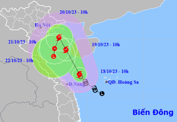 Dự báo hướng di chuyển của bão số 5. Nguồn: Trung tâm dự báo khí tượng thủy văn quốc gia