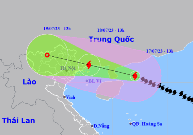 Bão số 1 giật cấp 15 đang áp sát Quảng Ninh-Hải Phòng - Ảnh 1. Dự báo vị trí và hướng di chuyển của bão số 1. Nguồn: Trung tâm Dự báo khí tượng thủy văn quốc gia