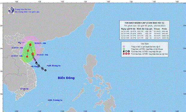 Vị trí và đường đi của bão. (Nguồn: Trung tâm Dự báo Khí tượng Thủy văn Quốc gia) Vị trí và đường đi của bão. (Nguồn: Trung tâm Dự báo Khí tượng Thủy văn Quốc gia)