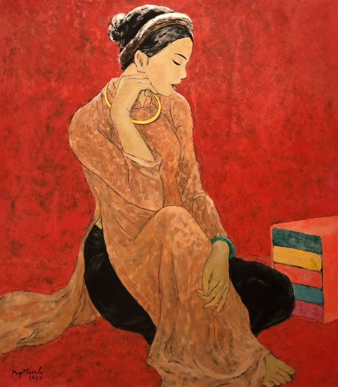 Độc đáo tranh phụ nữ Việt với áo dài - Ảnh 1. Tác phẩm “Dáng xưa”. Ảnh do họa sĩ cung cấp