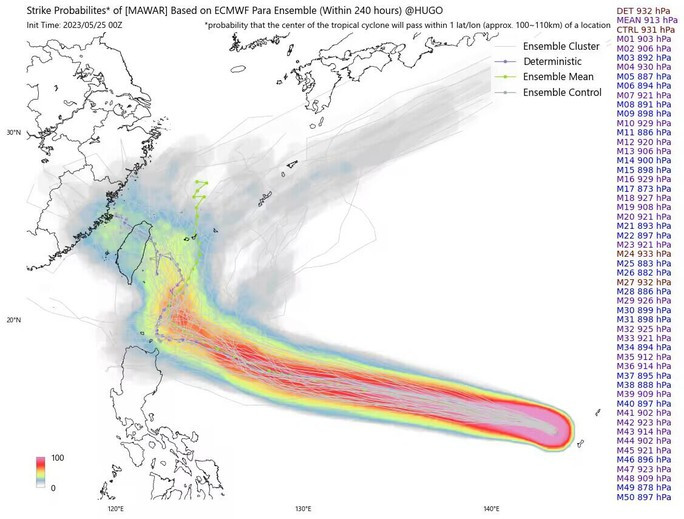 Siêu bão mạnh nhất từ đầu năm đến nay lao về Philippines, đe dọa Trung Quốc - Ảnh 3. Siêu bão Mawar có khả năng đổ bộ vào Trung Quốc. Ảnh: Twitter