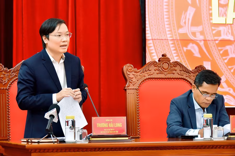 Phó Bí thư Tỉnh ủy, Chủ tịch UBND tỉnh Trương Hải Long phát biểu tại hội nghị. Ảnh: Đ.T
