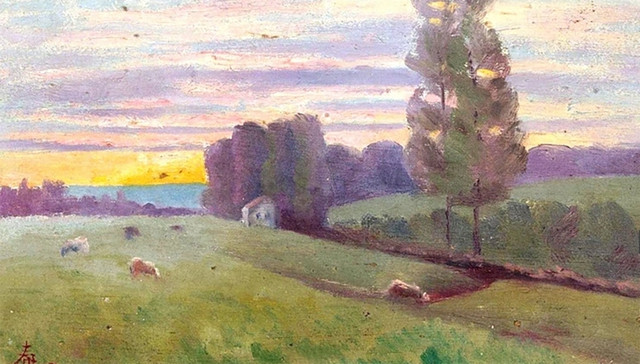 Bán đấu giá 19 bức tranh của vua Hàm Nghi ở Pháp - Ảnh 1. Bức Mặt trời lặn ở vùng quê của vua Hàm Nghi được bán đấu giá lần này. Ảnh: DROUOT.COM