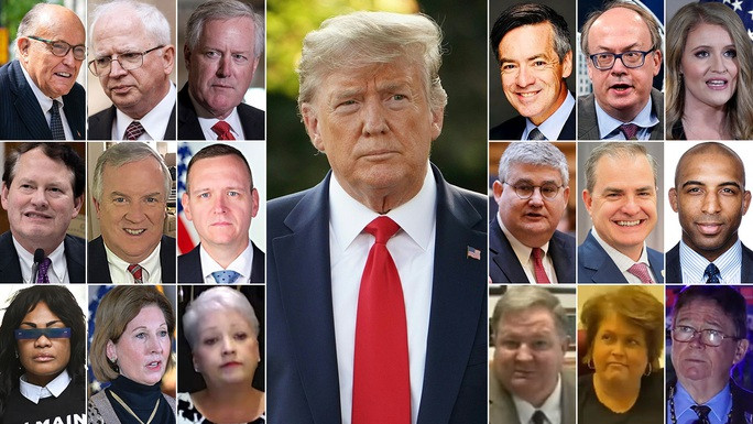 Ông Trump bị bắt rồi tại ngoại sau 20 phút - Ảnh 4. Ông Donald Trump và các đồng phạm trong vụ án cáo buộc gian lận bầu cử ở bang Georgia. Ảnh: CNN