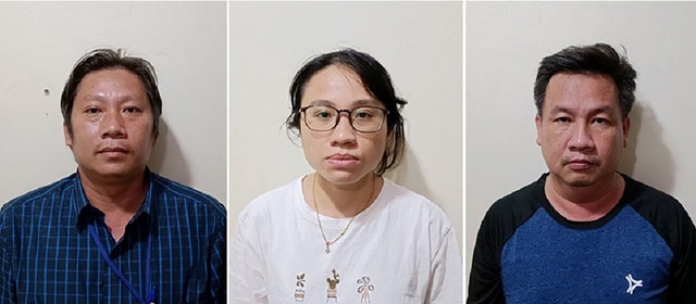 Vì sao cựu Giám đốc CDC Bình Dương từ chối 'hoa hồng' tiền tỉ của Việt Á? - Ảnh 2. Các bị can Trần Thanh Phong, Lê Thị Hồng Xuyên và Tiêu Quốc Cường (từ trái qua). Ảnh: BCA