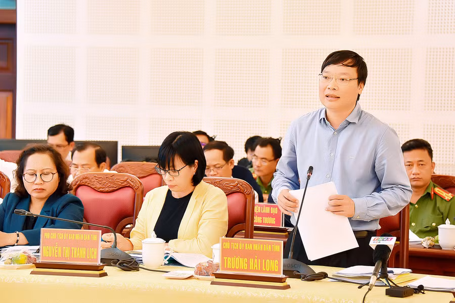Chủ tịch UBND tỉnh Trương Hải Long phát biểu tại hội nghị. Ảnh: Đức Thụy