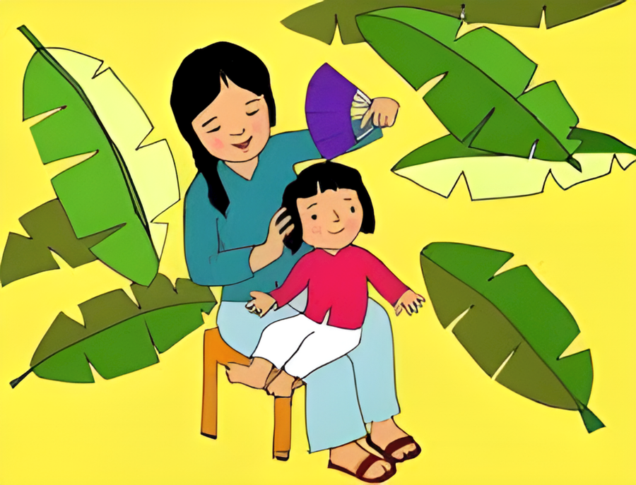 Hình ảnh chiếc quạt trên tay bà và mẹ đi vào các bài học đạo đức trong nhà trường.