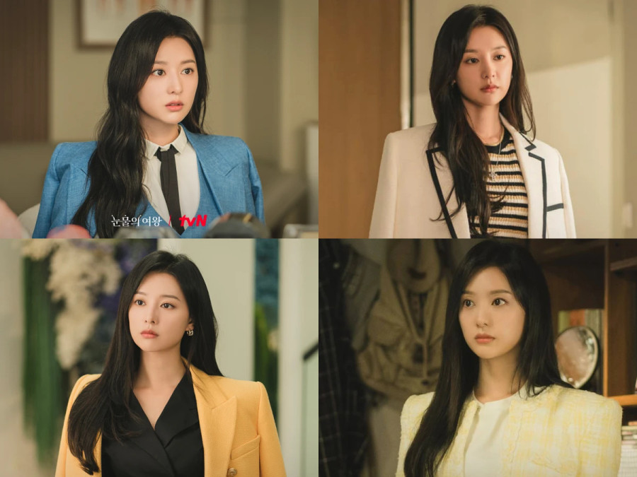 Tương tự các bộ phim xoay quanh giới nhà giàu (chaebol) Hàn Quốc, Nữ hoàng nước mắt (Queen of Tears) cũng có sự đầu tư về khâu phục trang. Đặc biệt, nữ chính Hong Hae In của Kim Ji Won thường xuyên gây ấn tượng với những set đồ sang chảnh có giá tiền đắt đỏ. Qua 10 tập phim, nhân vật xuất hiện với gần 90 thiết kế, đa phần đều trị giá hơn 100 triệu đồng