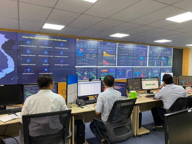 Trung tâm điều hành thông minh tại Kiên Giang. Ảnh: T.H/Vietnam+