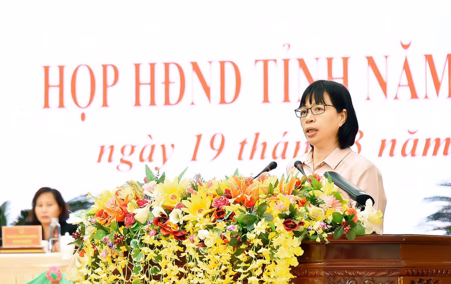 Phó Chủ tịch UBND tỉnh Nguyễn Thị Thanh Lịch phát biểu tại phiên giải trình. Ảnh: Đ.T