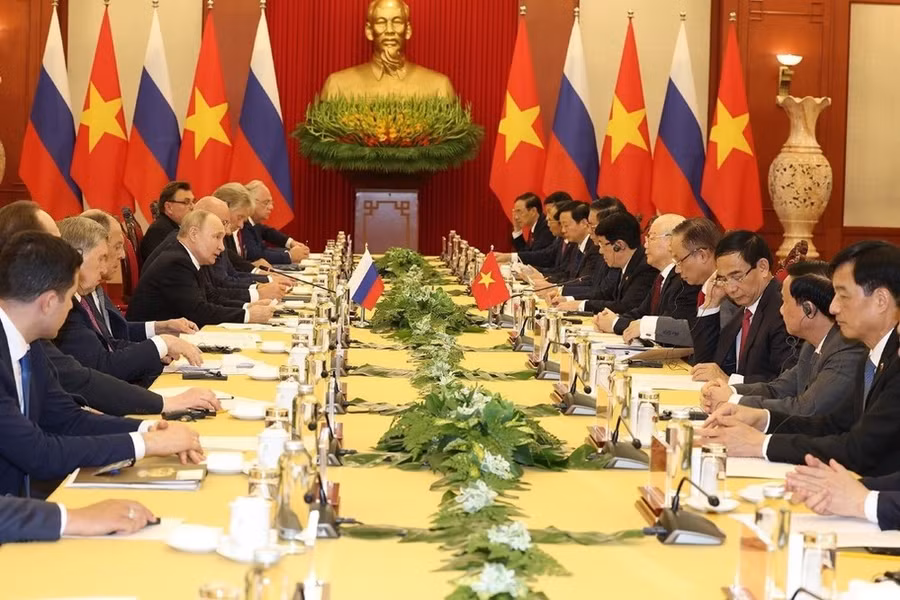 Tổng Bí thư Nguyễn Phú Trọng và Tổng thống Liên bang Nga Vladimir Putin hội đàm tại Trụ sở Trung ương Đảng, chiều 20/6/2024. (Ảnh: Trí Dũng/TTXVN) Tổng Bí thư Nguyễn Phú Trọng và Tổng thống Liên bang Nga Vladimir Putin hội đàm tại Trụ sở Trung ương Đảng, chiều 20/6/2024. (Ảnh: Trí Dũng/TTXVN)