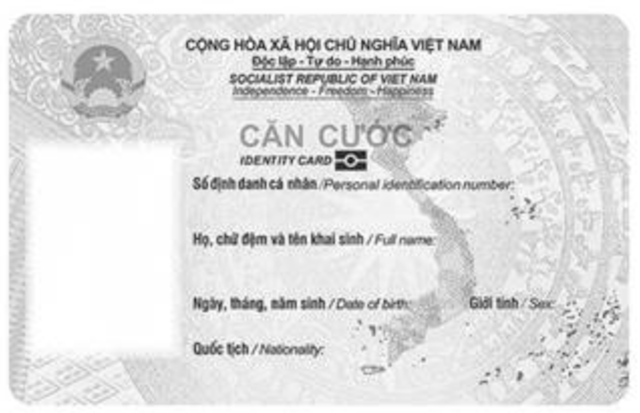 Mặt trước của thẻ căn cước cấp cho người từ đủ 6 tuổi trở lên