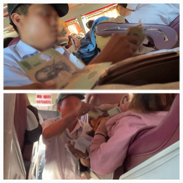 Phụ xe của nhà xe T.C thu tiền khách nhưng không phát vé Phụ xe của nhà xe T.C thu tiền khách nhưng không phát vé