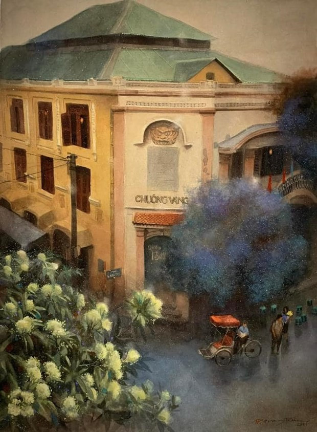 Nhà hát cải lương Chuông Vàng ở góc phố Hàng Bạc-Đinh Liệt.