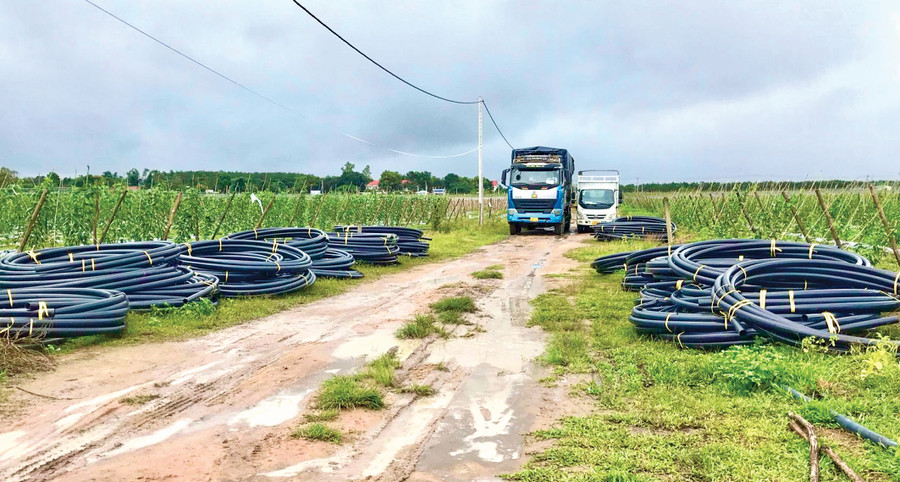 Công ty TNHH Sản xuất và kinh doanh Bảo Khang Plastic thi công, lắp đặt hệ thống tưới nhỏ giọt cho người dân. Ảnh: L.N