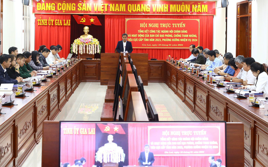 Quang cảnh hội nghị tại điểm cầu tỉnh Gia Lai. Ảnh: V.H