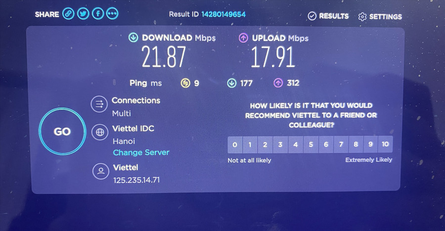 Tốc độ internet trên máy tính chiều ngày 30.1.2022, ngày xảy ra đứt cáp. Ảnh: Anh Vũ Tốc độ internet trên máy tính chiều ngày 30.1.2022, ngày xảy ra đứt cáp. Ảnh: Anh Vũ