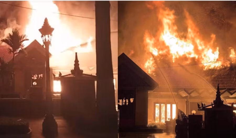 Hiện trường đám cháy. Ảnh chụp màn hình Khmer Times