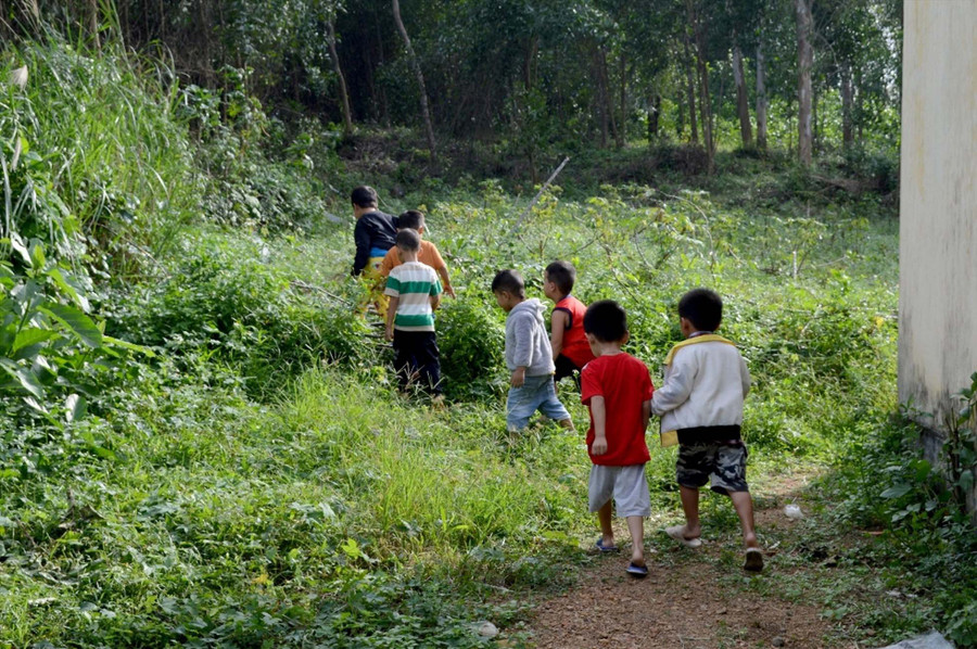 Suốt 26 năm qua, điểm trường xóm Đồng, xã Bình Minh, huyện Bình Sơn, Quảng Ngãi không có nhà vệ sinh. Học sinh mầm non khi có nhu cầu đi vệ sinh phải chạy lên núi phía sau trường. Ảnh: Viên Nguyễn Suốt 26 năm qua, điểm trường xóm Đồng, xã Bình Minh, huyện Bình Sơn, Quảng Ngãi không có nhà vệ sinh. Học sinh mầm non khi có nhu cầu đi vệ sinh phải chạy lên núi phía sau trường. Ảnh: Viên Nguyễn