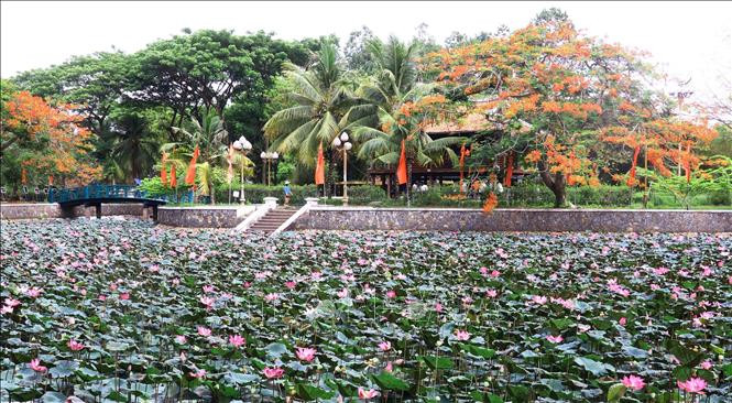 Nhà sàn, ao cá Bác Hồ tại Khu di tích Nguyễn Sinh Sắc (thành phố Cao Lãnh, tỉnh Đồng Tháp).