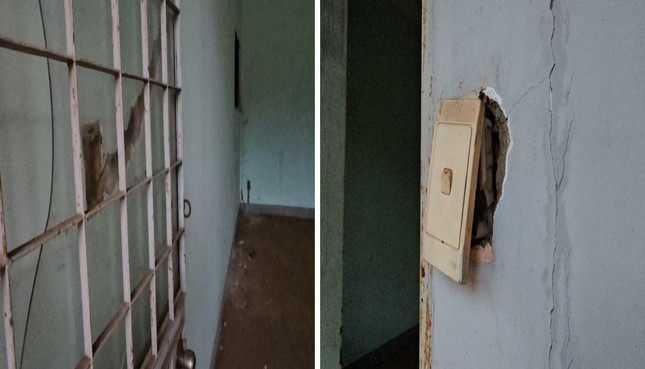 Tường, ổ cắm điện đã bị hư hỏng.