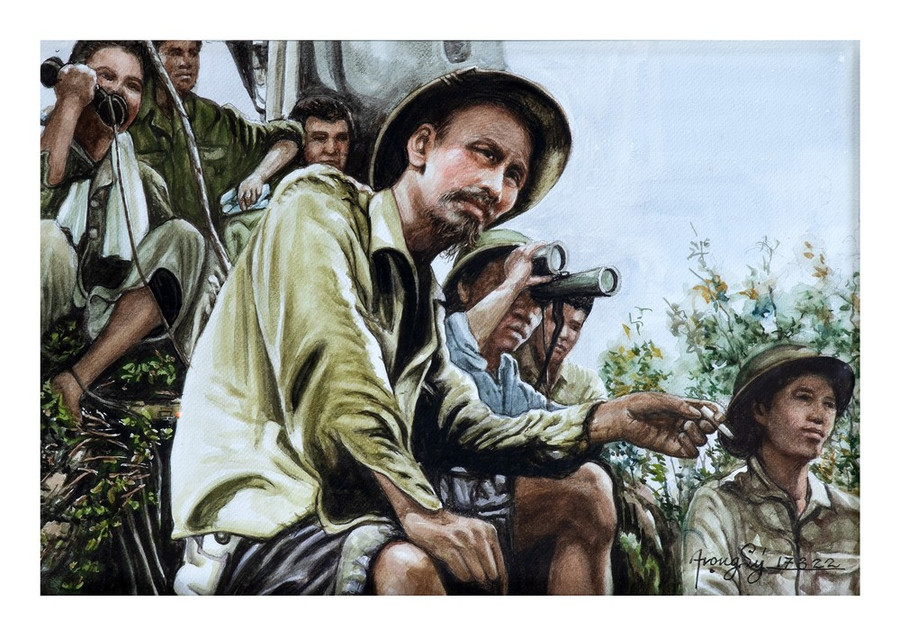 Chủ tịch Hồ Chí Minh trên đài quan sát trận đánh mở màn của bộ đội ở Đông Khê trong Chiến dịch Biên giới (1950). Chủ tịch Hồ Chí Minh trên đài quan sát trận đánh mở màn của bộ đội ở Đông Khê trong Chiến dịch Biên giới (1950).