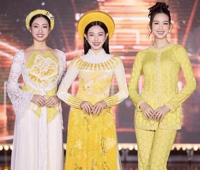 Ba đại sứ Thùy Linh, Thùy Tiên, Bảo Ngọc (từ trái qua) tại buổi ra mắt cuộc thi với báo giới