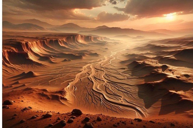Cảnh quan ở khu vực Gale Crater của Sao Hỏa - Ảnh đồ họa: SCITECH DAILY Cảnh quan ở khu vực Gale Crater của Sao Hỏa - Ảnh đồ họa: SCITECH DAILY