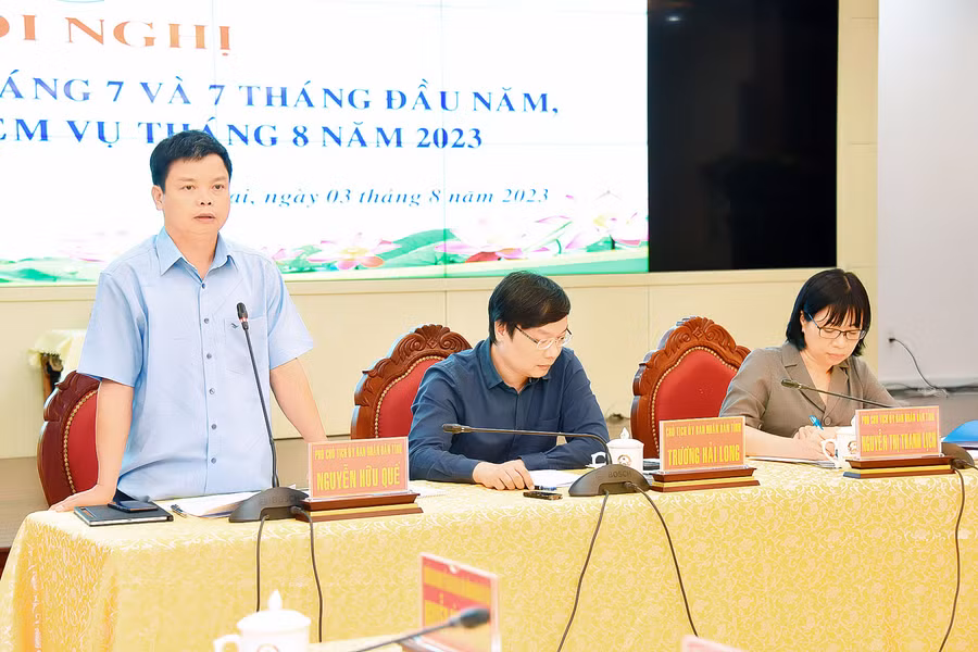 Phó Chủ tịch UBND tỉnh Nguyễn Hữu Quế phát biểu tại hội nghị. Ảnh: Đức Thụy