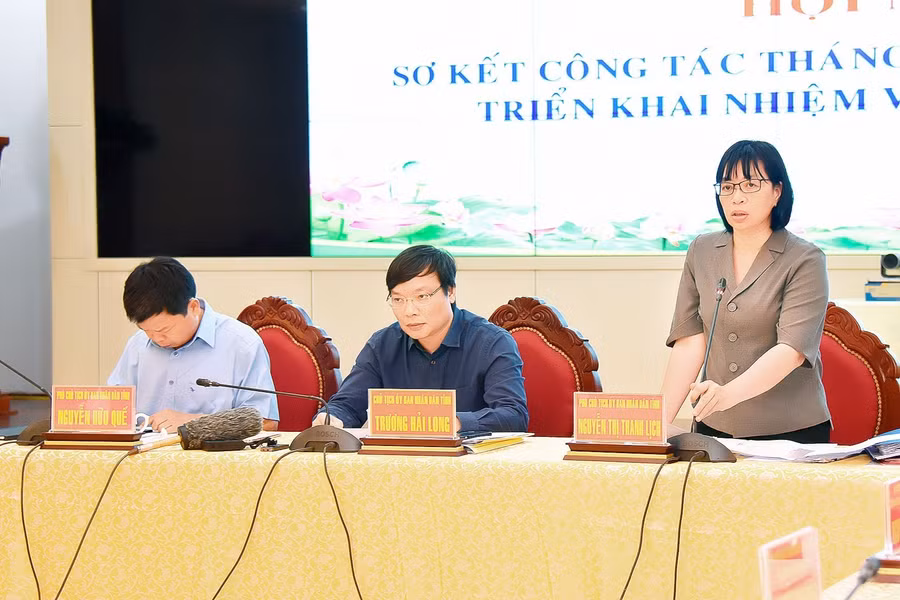 Phó Chủ tịch UBND tỉnh Nguyễn Thị Thanh Lịch điều hành phần thảo luận tại hội nghị. Ảnh: Đức Thụy