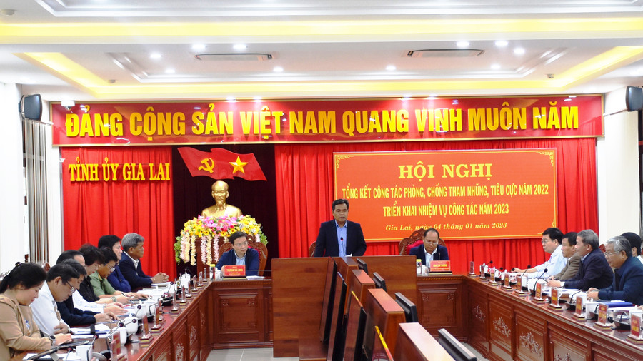 Quang cảnh hội nghị tổng kết công tác phòng-chống tham nhũng, tiêu cực năm 2022 và triển khai nhiệm vụ năm 2023. Ảnh: Vĩnh Hoàng Quang cảnh hội nghị tổng kết công tác phòng-chống tham nhũng, tiêu cực năm 2022 và triển khai nhiệm vụ năm 2023. Ảnh: Vĩnh Hoàng