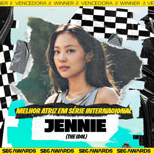 Jennie thắng giải Best Actress in an International Series tại Lễ trao giải SEC Awards 2024 của Brazil. Ảnh: X