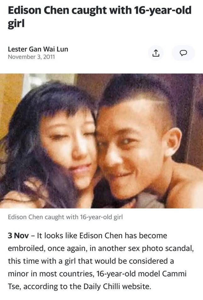 Trần Quán Hy vướng bê bối tình dục với người mẫu 16 tuổi vào năm 2011. Trần Quán Hy vướng bê bối tình dục với người mẫu 16 tuổi vào năm 2011.