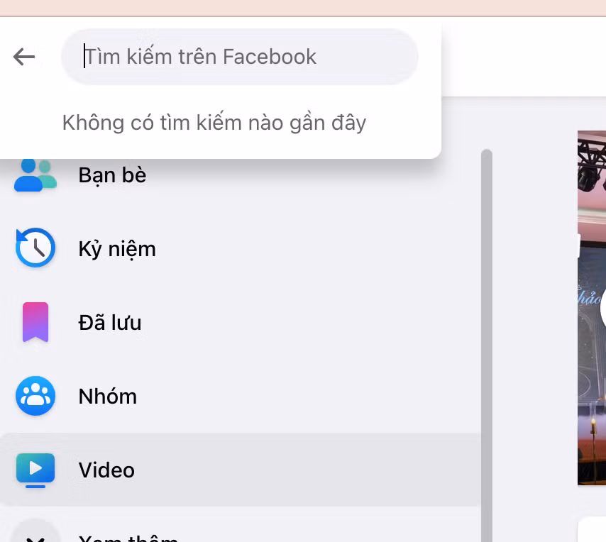Người dùng không thể thấy thông tin gì trên thanh tìm kiếm của Facebook. (Ảnh chụp màn hình)