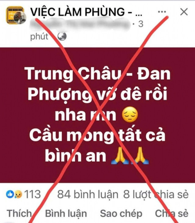 Thông tin sai sự thật được đăng tải Thông tin sai sự thật được đăng tải