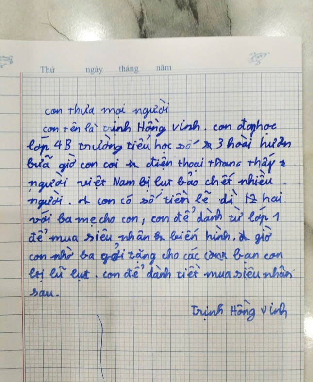 Bức thư của em Vinh. Ảnh: Gia đình cung cấp