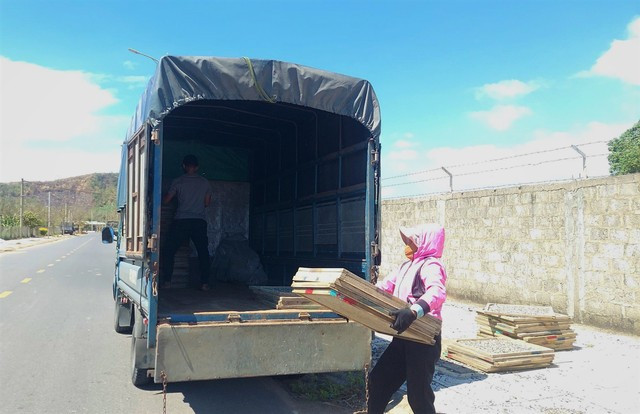 Người dân thu lại các vỉ cá duội xếp lên xe sau khi phơi đủ 2 nắng ở Lao Bảo Người dân thu lại các vỉ cá duội xếp lên xe sau khi phơi đủ 2 nắng ở Lao Bảo