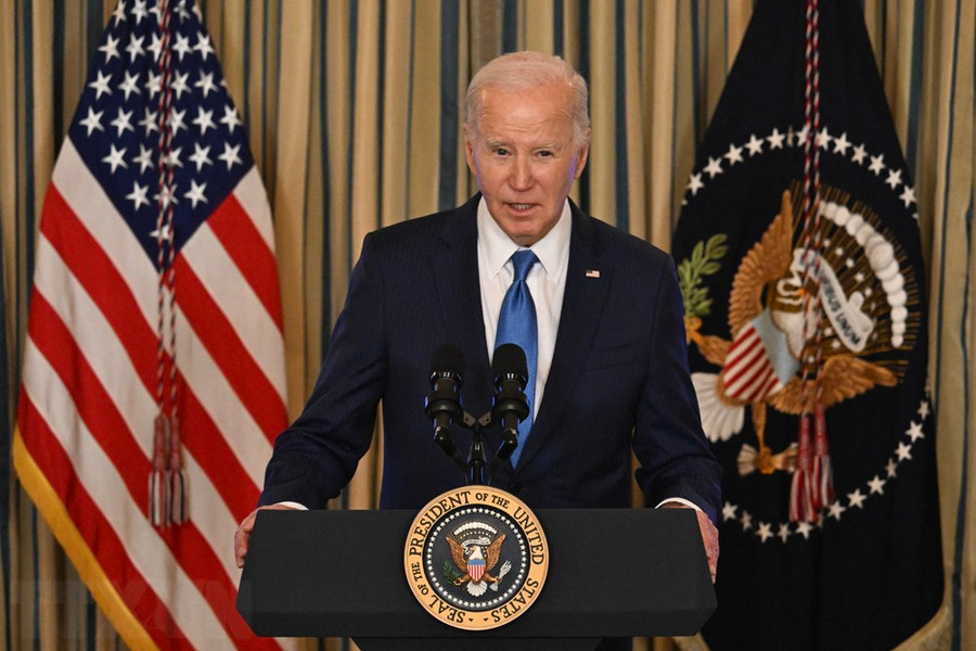 Tổng thống Mỹ Joe Biden phát biểu tại Nhà Trắng ngày 28/2/2024. (Ảnh: AFP/TTXVN) Tổng thống Mỹ Joe Biden phát biểu tại Nhà Trắng ngày 28/2/2024. (Ảnh: AFP/TTXVN)