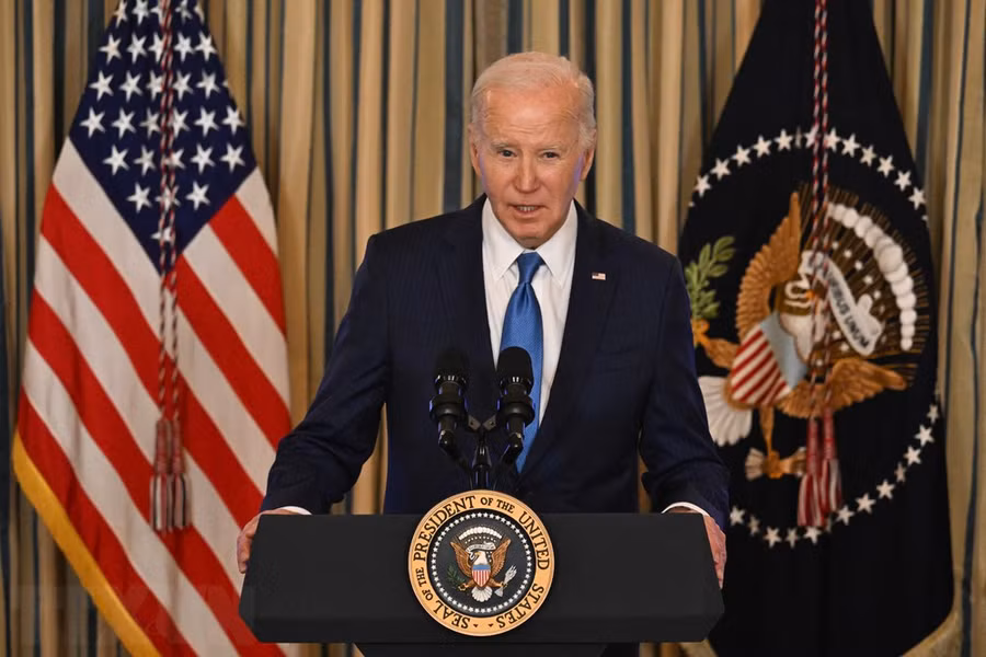 Tổng thống Mỹ Joe Biden phát biểu tại Nhà Trắng ngày 28/2/2024. (Ảnh: AFP/TTXVN)