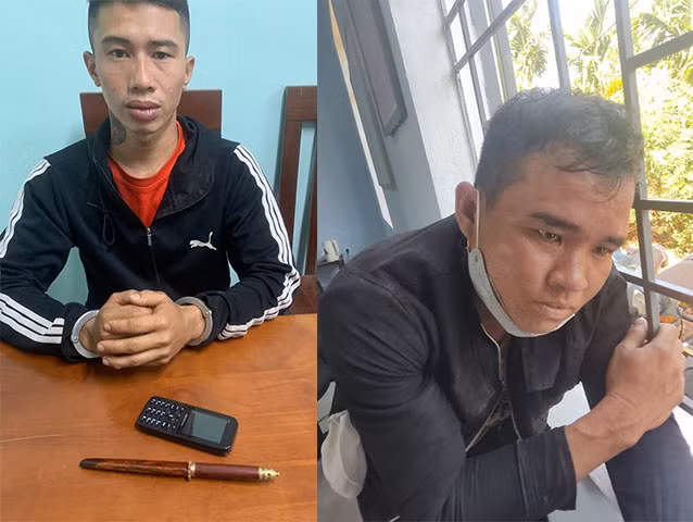 2 đối tượng Lương Hoài Nam (bên trái) và Hà Công Kỳ tại cơ quan Công an.