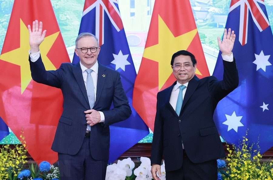 Thủ tướng Phạm Minh Chính và Thủ tướng Australia Anthony Albanese. (Ảnh: Dương Giang/TTXVN) Thủ tướng Phạm Minh Chính và Thủ tướng Australia Anthony Albanese. (Ảnh: Dương Giang/TTXVN)