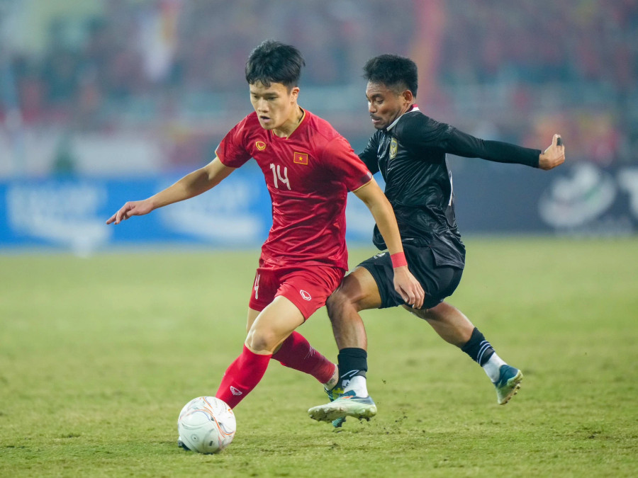 Hoàng Đức trong trận đội tuyển Việt Nam thắng Indonesia 2-0 tại bán kết AFF Cup 2022