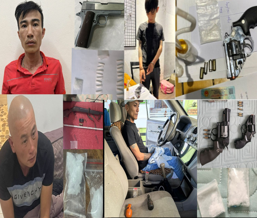 Công an các đơn vị, địa phương bắt giữ nhiều đối tượng liên quan đến hoạt động mua bán, tàng trữ trái phép ma túy, tàng trữ súng, đạn. Ảnh: H.T